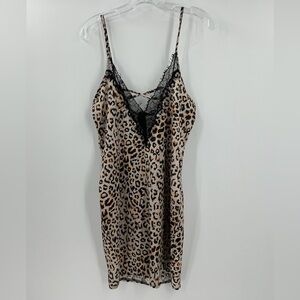 CBR Leopard Print Lace Trim Slip Dress. Large
